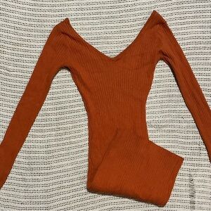 Fashion Nova Burnt Orange V-Neck Knit Top